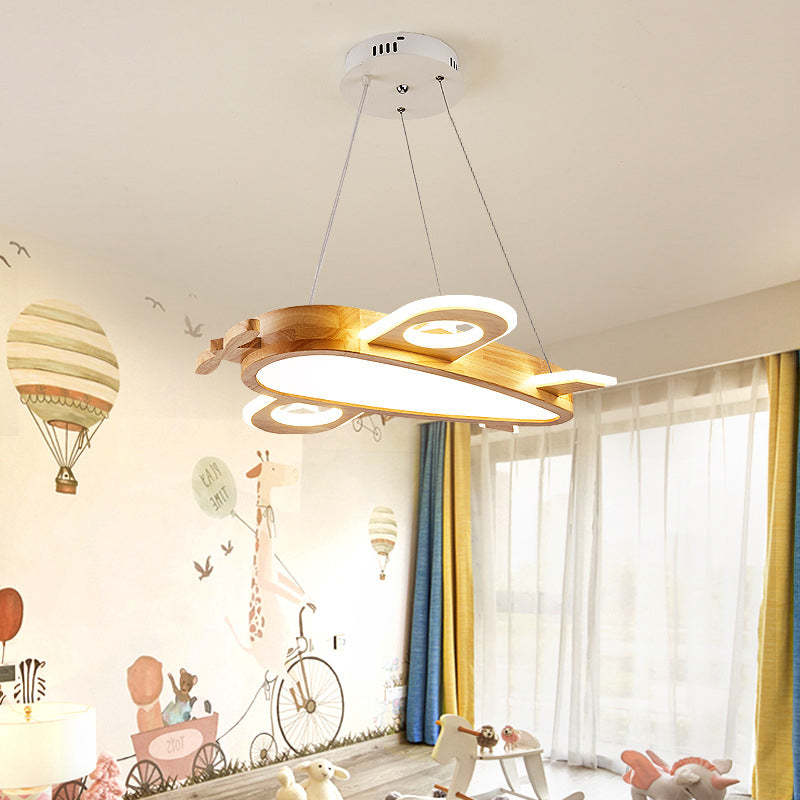 Whimsical Airplane Pendant Light with Handmade Wood & Acrylic Design for Kids' Rooms 2