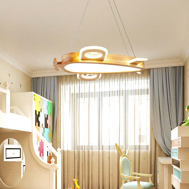 Whimsical Airplane Pendant Light with Handmade Wood & Acrylic Design for Kids' Rooms 5