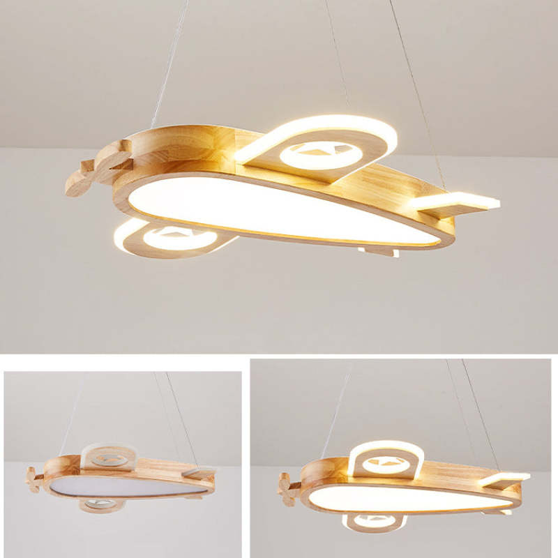 Whimsical Airplane Pendant Light with Handmade Wood & Acrylic Design for Kids' Rooms 6