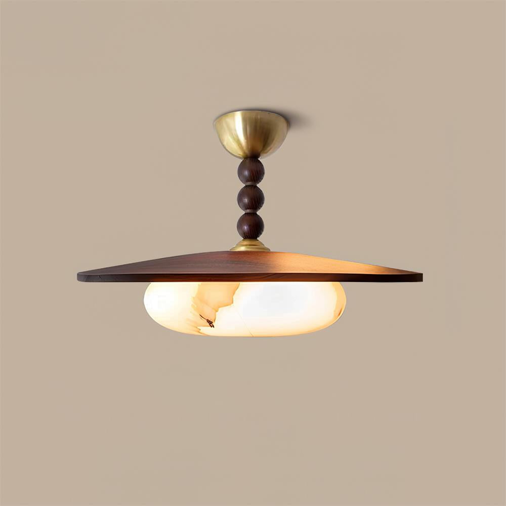 Yeste | Ceiling Light with Walnut Wood & Imitation Alabaster Diffuser | Elegant Illumination for Dining and Living Spaces 4